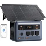 PowerMax 1800SE Tragbare Powerstation mit 2x200W Solarpanel, 3x230V AC Outputs 1800W, 1024Wh LiFePO4 Batterie, 0-80% in 45 Mins, 11 Anschlüsse, Solargenerator für Notfälle, Outdoors, Camping