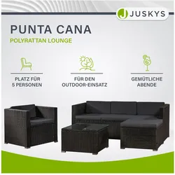Juskys Polyrattan Lounge Punta Cana L schwarz für 4-5 Personen – Sessel, Sofa, Tisch & Hocker