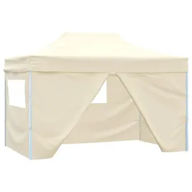 vidaXL Faltzelt Pop-Up 3 x 4,5 m cremeweiß inkl. 4 Seitenteilen