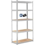 Arebos Schwerlastregal 180x90x40 cm | 875kg Tragkraft | 0,63 mm | 5 MDF-Platten | Einfache Montage durch Stecksystem Regal Lagerregal Kellerregal Steckregal Werkstattregal | Silber