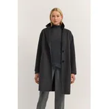 Bugatti Kurzmantel "Loose Fit", Damen, Gr. 36, grau (280, dunkelgrau), 60% Polyester, 30% Wolle, 10% sonstige Fasern, unifarben, loose fit, normaler Saum, Mäntel Kurzmantel, mit Knopfleiste und aus weichem Woll-Mix