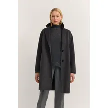 Bugatti Kurzmantel "Loose Fit", Damen, Gr. 36, grau (280, dunkelgrau), 60% Polyester, 30% Wolle, 10% sonstige Fasern, unifarben, loose fit, normaler Saum, Mäntel Kurzmantel, mit Knopfleiste und aus weichem Woll-Mix