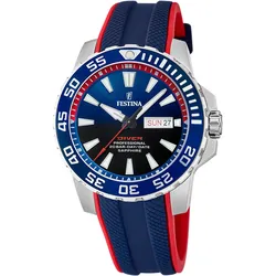 Quarzuhr FESTINA "Diver Collection", bunt (blau, rot), Armbanduhren, Herren, Armbanduhr, Herrenuhr, Quarzuhr, Edelstahlarmband, Datum, Saphirglas