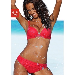 Push-Up-Bikini S.OLIVER Gr. 36, Cup C, rot Damen Bikini-Sets Bügel-Bikini Push-up-Bikini Bügel-Bikinis mit Zierring an der Hose