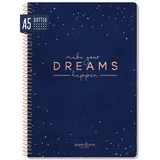 Häfft paper&you® dotted A5 mit Spiralbindung "Make your dreams happen" 160 Seiten, Notizbuch gepunktet mit Spirale, College-Block, Spiral-Block, Notizblock - nachhaltig & klimafreundlich