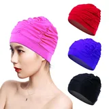 4 Stück Plissierte Badekappen, Gehörschutz-Badekappen, Turban-Badekappen, Einfache Einfarbige Badekappen, Dehnbare Elastische Badekappen, Geeignet Zum Schwimmen Und Duschen
