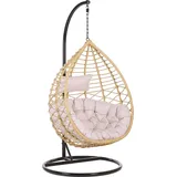 Beliani Hängesessel Beige Rattan mit schwarzem Gestell aus Stahl inkl. Kissen Outdoor Indoor Boho Stil - Beige, Schwarz, Grau