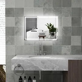 Homcom Badspiegel mit LED-Leuchte, 70 x 50 cm Silber