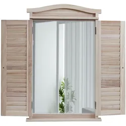 Mendler Wandspiegel Badspiegel Badezimmer Spiegelfenster mit Fensterläden, 71x46x5cm ~ shabby naturfarben