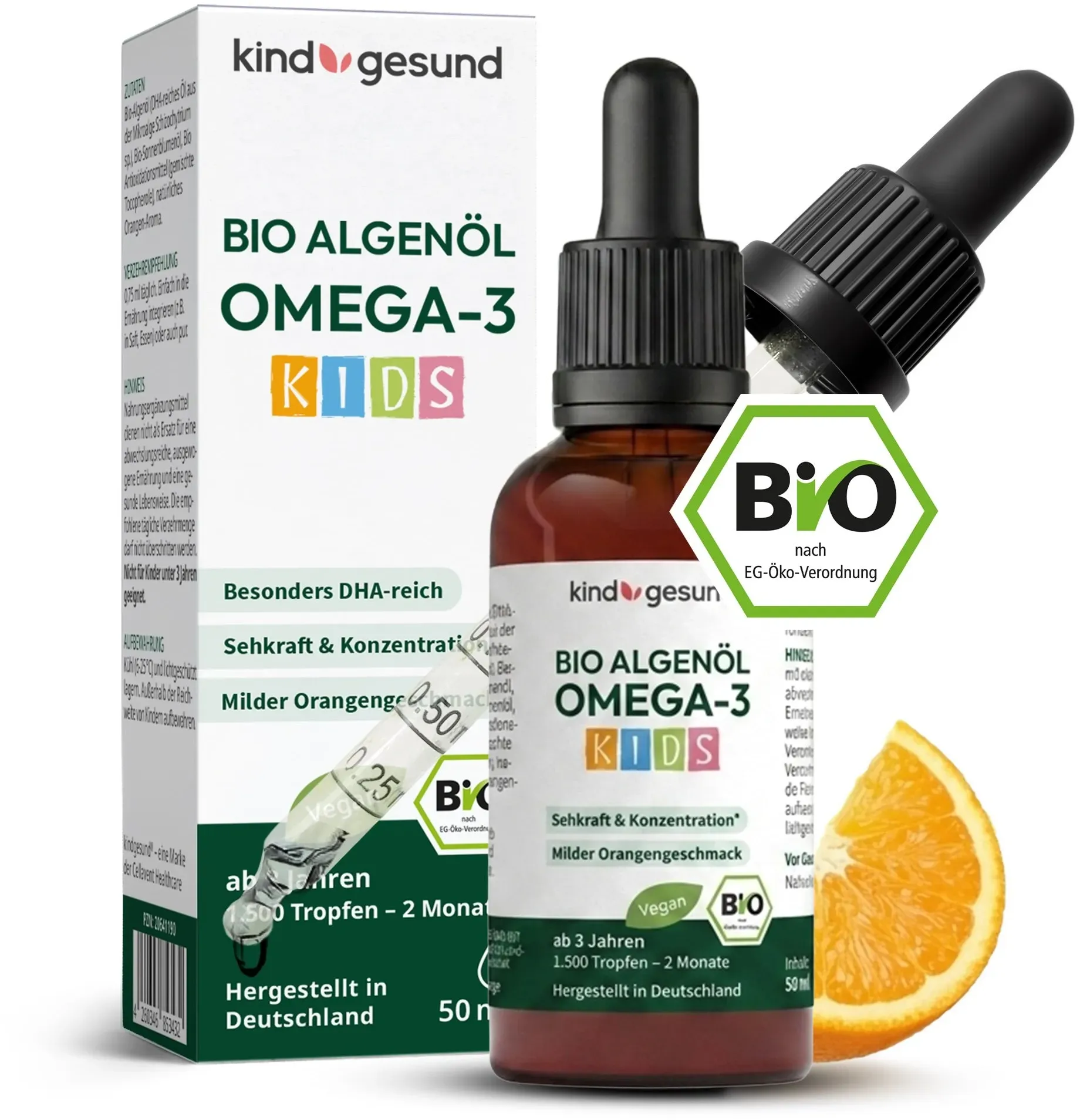 Omega-3 Bio-Algenöl Kinder Tropfen - Orange 1x 50ml