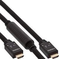 InLine HDMI Aktiv-Kabel, HDMI-High Speed mit Ethernet, 4K2K, Stecker/Stecker, schwarz/gold, Nylon Geflecht Mantel 25m