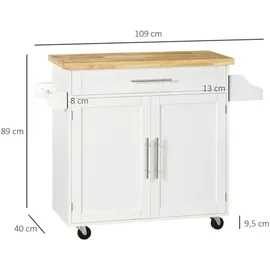 Homcom Küchenwagen rollbar Servierwagen Küchentrolley für Küche Weiß Holzwerkstoff, 40x89x109 cm Esszimmer,