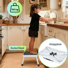 ideoon home ideoon Stabiler Tritthocker, 150 kg - Stahl, Küchenleiter mit Klappsicherungen platzsparend für sicheres Arbeiten