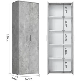 mokebo Mehrzweckschrank Grau, 4 Fächer, 60x180x34 cm, Waschküche, Mehrzweckschränke