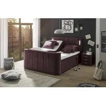 ed exciting design Dallas Boxspringbett 180x200 cm , inkl. Topper, LED-Beleuchtung, motorisierter TV-Halterung lila