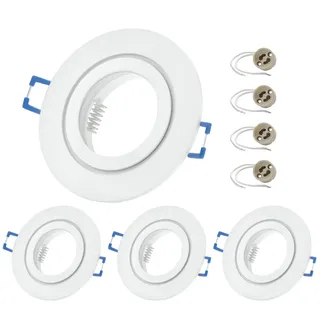 Sweet Led 4x Einbaurahmen Bad für Einbaustrahler 230V IP44, Aluminium Weiß matt rund, mit GU10 Keramik Fassung, Deckenspots Rahmen fürs Badezimmer – passend für LED Spots