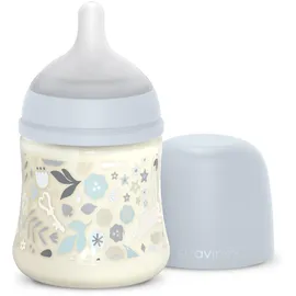 Suavinex Suavinex, 150 ml Babyflasche, SX Pro Silikon-Sauger, Antikolik-Ventil. Flasche mit langsamen Fluss-Sauger (S). Babys +0 Monate und Neugeborene. Wonderland, Blumen, Blau