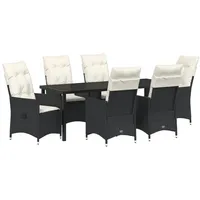 VidaXL 7-teiliges Garten Esstisch Set mit Kissen in Schwarz