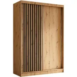 AX Living Schwebetürenschrank, Walnuss, Schwarz, Kunststoff, Teilmassiv,Kiefer, Rechteckig, 150x216.1x61 cm, Hergestellt in Europa, FSC Mix, Reach, Schlafzimmer, Kleiderschränke, Schwebetürenschränke