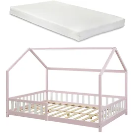 [en.casa] Hausbett Hesel 120 x 200 cm Kiefer rosa