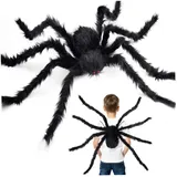 Halloween Giant Spider Dekorationen, gefälschte realistische haarige Spinnenrucksack, 90 cm große Schwarze Spinnenbeine für Kinder Jungen gefälschte realistische haarige Spinnenrucksack, große schwar