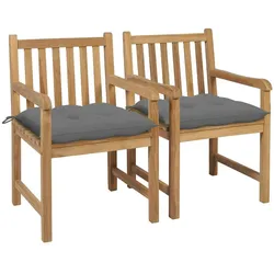 vidaXL Gartenstühle 2 Stk. mit Grauen Kissen Massivholz Teak