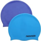 Badekappe Kinder, Silikon Badekappe Kinder Jungen Schwimmkappe, Kind Schwimmkappe für Schwimmer Jungen Mädchen 2er (Blau)