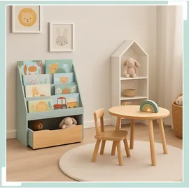 Relaxdays Kinderregal 60 x 30 x 80 cm Kiefer massiv natur türkis