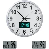 KWANWA Modern Wanduhr Ohne TickgeräUsche,12H Digitale LCD/LED-Zeitanzeige,digitaler Kalender-und Temperaturanzeige,batteriebetrieben,30.5cm,für KüChe Schlafzimmer BüRo