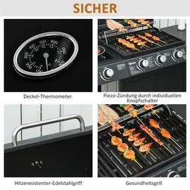 Outsunny Gasgrill Grillwagen 110 x 50 x 100 cm Schwarz 