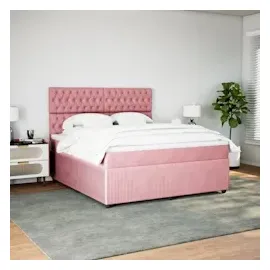 vidaXL Boxspringbett mit Matratze Rosa 180x200 cm Samt