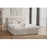 Kaiser Möbel Boxspringbett mit bettkasten und topper TRENTO, ohne Bein stoff Plüsch Cord 200x200 cm Ecru