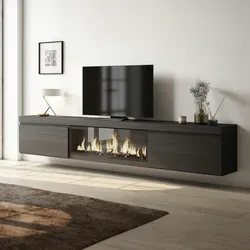 SKRAUT HOME Wohnzimmer TV-Schrank, Viel Stauraum, 267x35x45cm, Großes TV-Format, XXL-Elektrokamin, Hängend, Moderner Stil, Schwarz - 492_23
