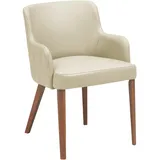 Livetastic Armlehnstuhl Echtleder Beige, Nussbaum, Beige, Greige, Holz, Leder, Echtleder, Rindleder, Kautschukholz, vollmassiv, eckig, 57x81x60 cm, Esszimmer, Stühle, Esszimmerstühle, Armlehnenstühle