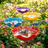 Blumen Gartenstecker Vogeltränke, 2026 Neu Handgefertigt Blumenform Vogeltränke Winterfest Gartenfiguren & Gartenstatuen, Handmade Metal Flower Garden Stake Bienentränke Gartendeko für Draußen (4PC)