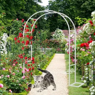 SEVSO Rosenbogen Gartenbogen, Rosenbogen Aus Metall Stabil, Rosenbogen Metall, Rosenbögen Für Verschiedene Kletterpflanzen, Rosenbogen Verzinkt, 140Cm 180Cm 240Cm,Weiß,W1.8M*H2.2M
