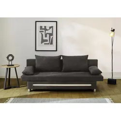 Schlafsofa JOCKENHÖFER GRUPPE "Sunrise, mit dimmbarer LED-Beleuchtung", grau (dunkelgrau), B:191cm T:80cm, Korpus: 100% Polyester, Kissen: 100% Polyester, Sofas, Gästebettfunktion, Stauraum/Bettkasten, mit Kissen