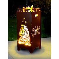 Moritz Feuerschale Feuerkorb 2mm Stahl 35x35x85 cm Steckbar für Garten Camping Outdoor Feuerstelle Feuertonne Totenkopf Schiff Anker Maritim