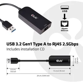 Club 3D USB 3.2 Gen1 Adapter Typ-A zu 2,5 Gigabit Ethernet St./Bu. schwarz