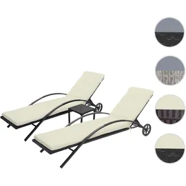 Mendler HWC-E27 2er-Set Sonnenliege 200 x 65 x 87 cm Schwarz/Creme-beige