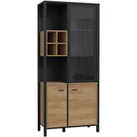 99rooms Harryson Vitrine IV Riviera Eiche Schwarz ohne LED-Beleuchtung