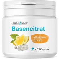 Basencitrat Kapseln - 270 Basen Citrat Kapseln für 1 Monat - Basische Mineralstoffe mit Vitamin D3 & K2 - Basencitrat vegan im natürlichen Verbund mit Zitrone