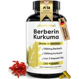 11-fach Berberin 500-mg Komplex mit Kurkuma Cholin L-Carnitin Piperin Chrom Zink B6 B12 Biotin & Vitamin C aus Hagebutte - 2 Kapseln/Tag - 180 Berberin Kapseln hochdosiert von plantomol® - vegan