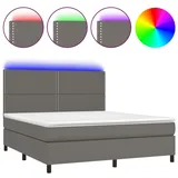 vidaXL Boxspringbett mit Matratze & LED Grau 180x200 cm Kunstleder