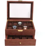 Uhrenbox 20 Fächer, Uhrenaufbewahrungsbox, Organizer, Uhrenschachtel, Schmuckschatulle Aus Rotem Holz, Abschließbare Uhrenbox