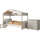 Schlafzimmer-Set GAMI "Set 3 Tlg" Schlafzimmermöbel-Sets Gr. B/H/T: 103cm x 165cm x 212cm, B/H: 90cm x 200cm, weiß (weiss / kastanie natur) Ein richtiges Hausbett