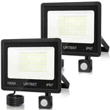 URTBST LED Strahler mit Bewegungsmelder Außen,100W 10000LM LED Strahler Außen,LED Fluter IP67 Wasserdichte,LED Scheinwerfer 7000K Kaltweiß Superhell Aussenstrahler für Garten,Innenhöfe,Hof (2 Stück)