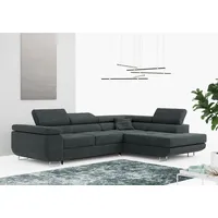 MKS MÖBEL Ecksofa GUSTAW-L, Set, Wellenfedern, T30-Schaum, Bettkasten, Kopfstützen, mit Schlaffunktion und Bettkasten, L-Form, Wohnlandschaft grau