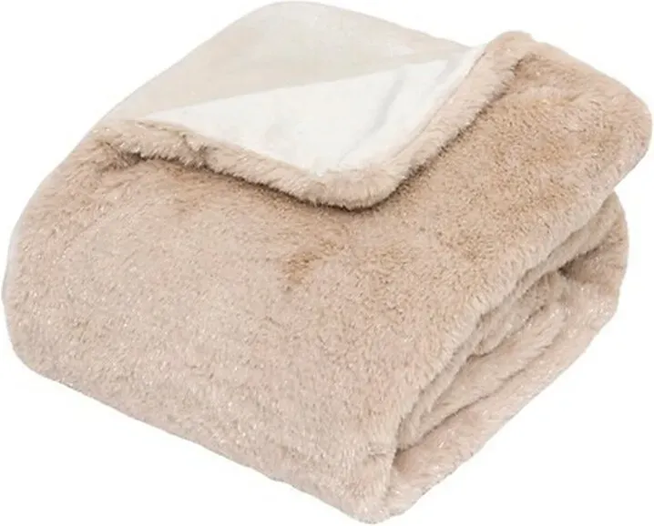 Metallic Polyester-Fell-Decke, 130 x 180 cm, beige Leinen