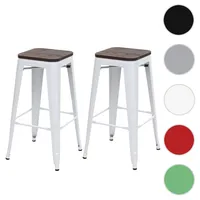 Mendler 2er-Set Barhocker HWC-A73 inkl. Holz-Sitzfläche, Barstuhl Tresenhocker, Metall